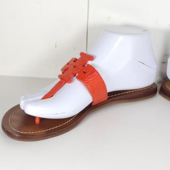 Tory Burch Women's Moore US 7M Corral Leather Slip On Flat Thong Sandals Shoes - Picture 7 of 16